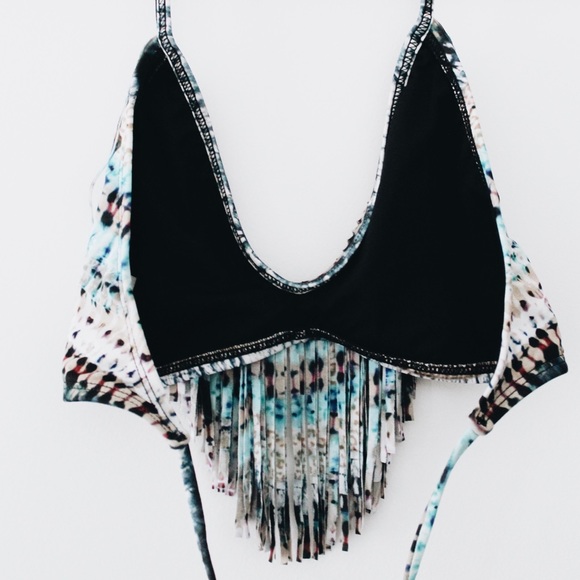 L Space Audrey Fringe Halter Bikini Top in African Odyssey - Picture 7 of 8